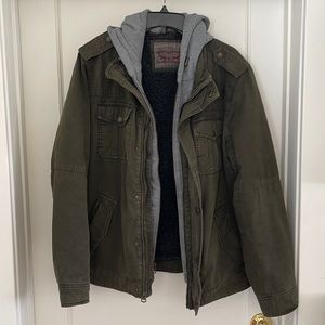 Levi’s Men’s Military Field Jacket with Removable Hood in Olive Green